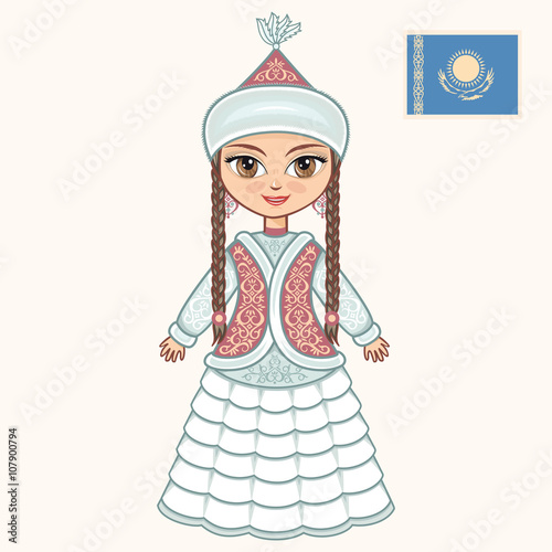The girl in Kazakh dress. Historical clothes. Kazakhstan