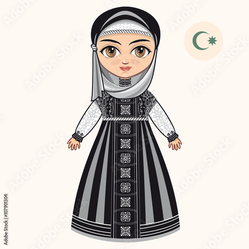 The girl in muslim dress. Historical clothes. 