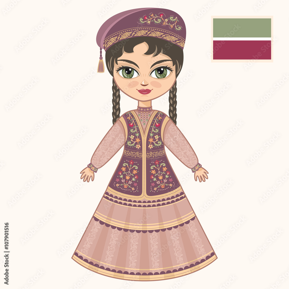 The girl in Tatar dress. Historical clothes. Tatarstan
