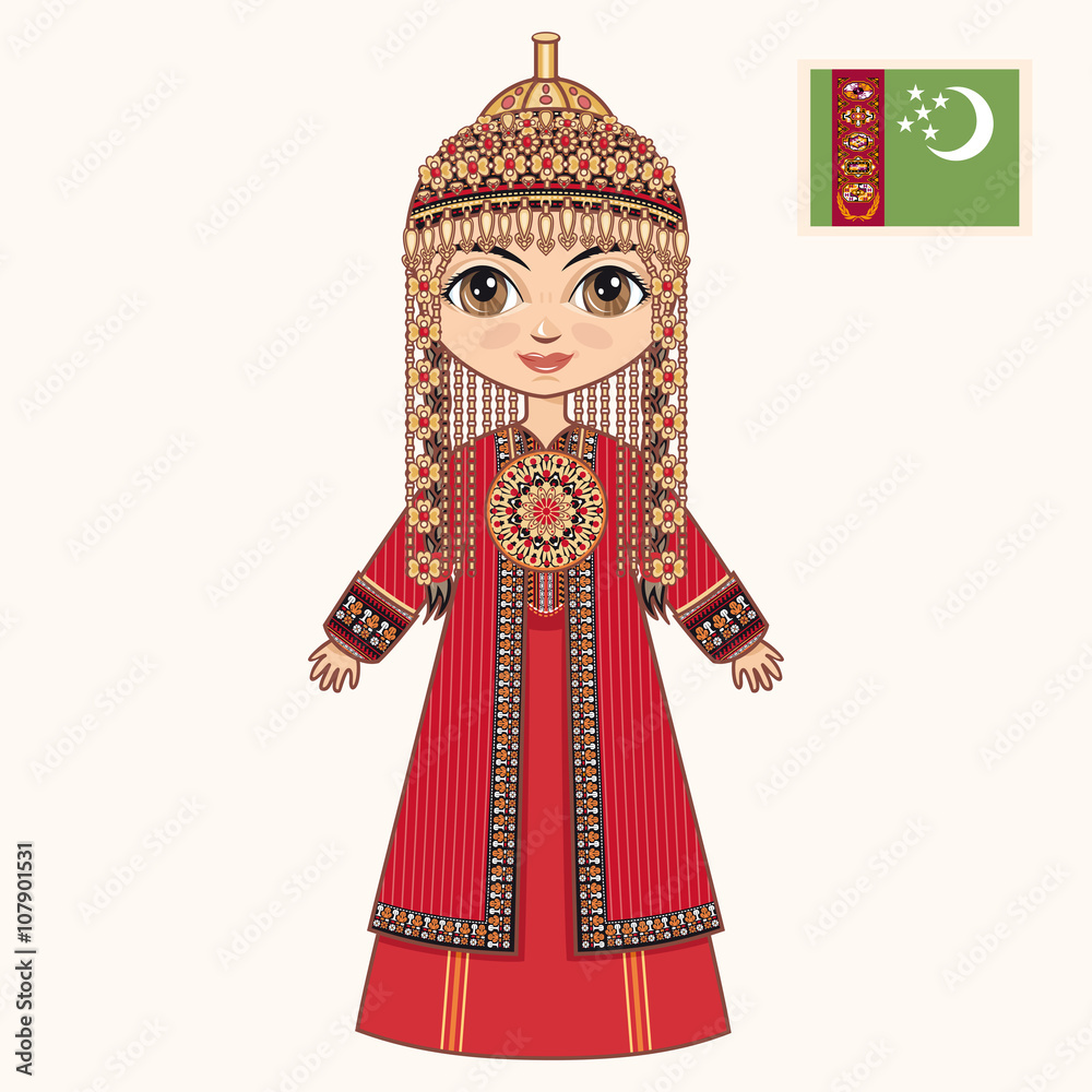 The girl in Turkmen dress. Historical clothes. Turkmenistan