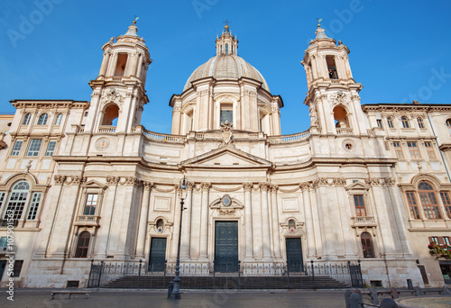 Rome - Piazza Navona and baroque Santa Agnese in Agone church in morning light. Church was designed by glorious architects Francesco Brrromini and Gian Lorenzo Bernini