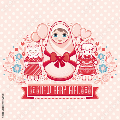 Newborn little baby. Greeting card of the newborn. 