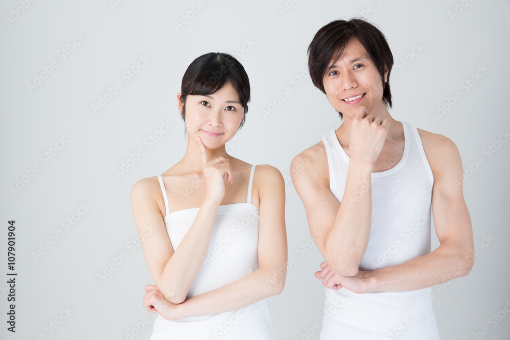 young asian couple beauty image on white background