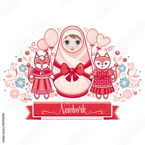 Newborn little baby. Greeting card of the newborn. 