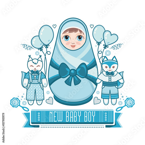 Newborn little baby. Greeting card of the newborn. 