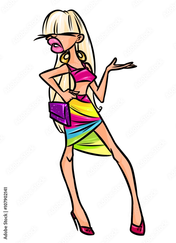 Glamorous blonde fashion style cartoon illustration image girl Glamorous blonde fashion style cartoon illustration image girl