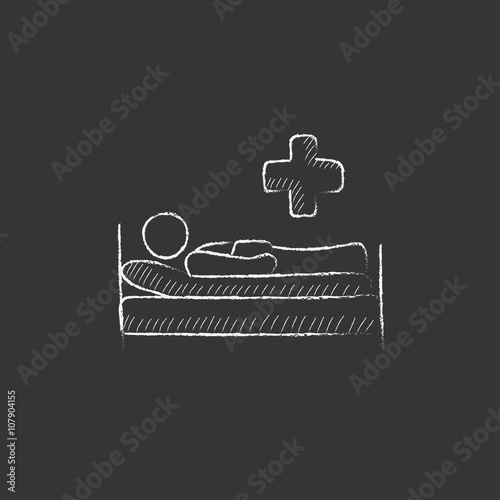 Patient lying on bed . Drawn in chalk icon.