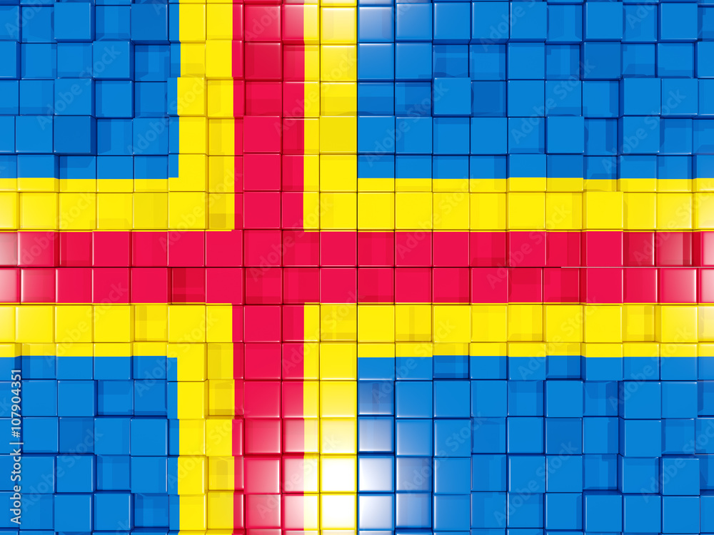 Background with square parts. Flag of aland islands. 3D illustra