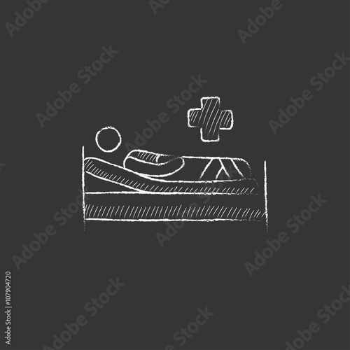 Patient lying on bed. Drawn in chalk icon.