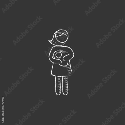 Woman holding baby. Drawn in chalk icon.