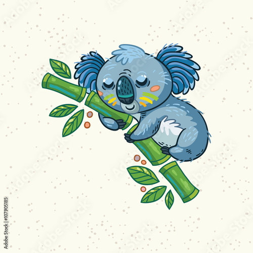 Cute cartoon koala on a tree. Vector illustration