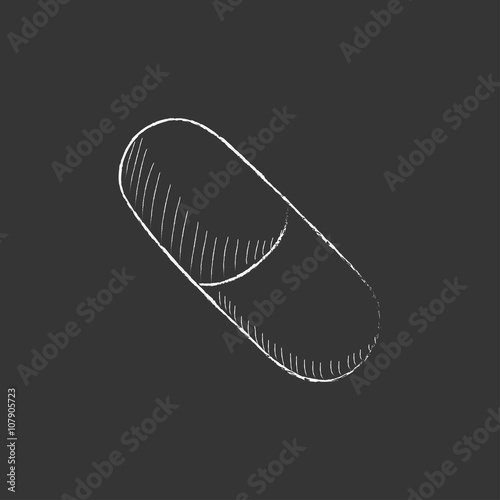 Capsule pill. Drawn in chalk icon.