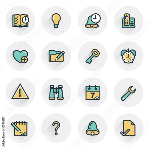 Organizer icons. Contour lines with color fills. Flat design.