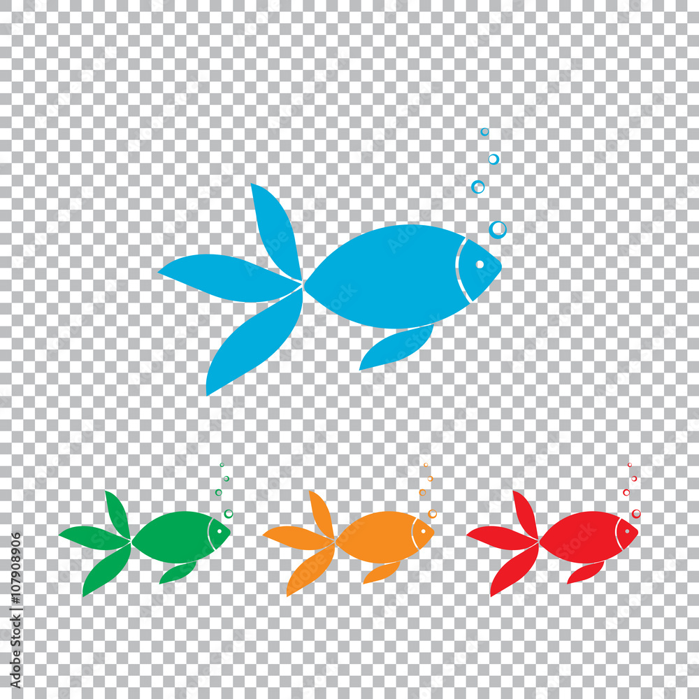 Fototapeta premium Fish with bubbles icon. Color set with transparent grid