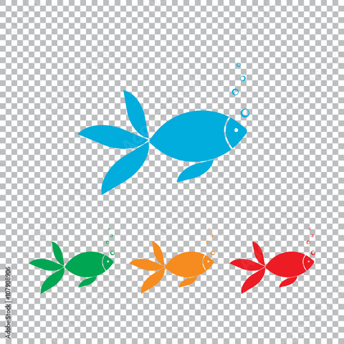Fish with bubbles icon. Color set with transparent grid