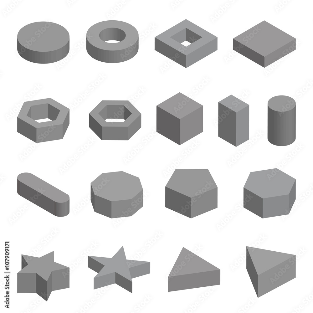 Monochrome set of geometric shapes, platonic solids, vector illustration