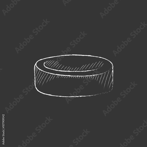 Hockey puck. Drawn in chalk icon.