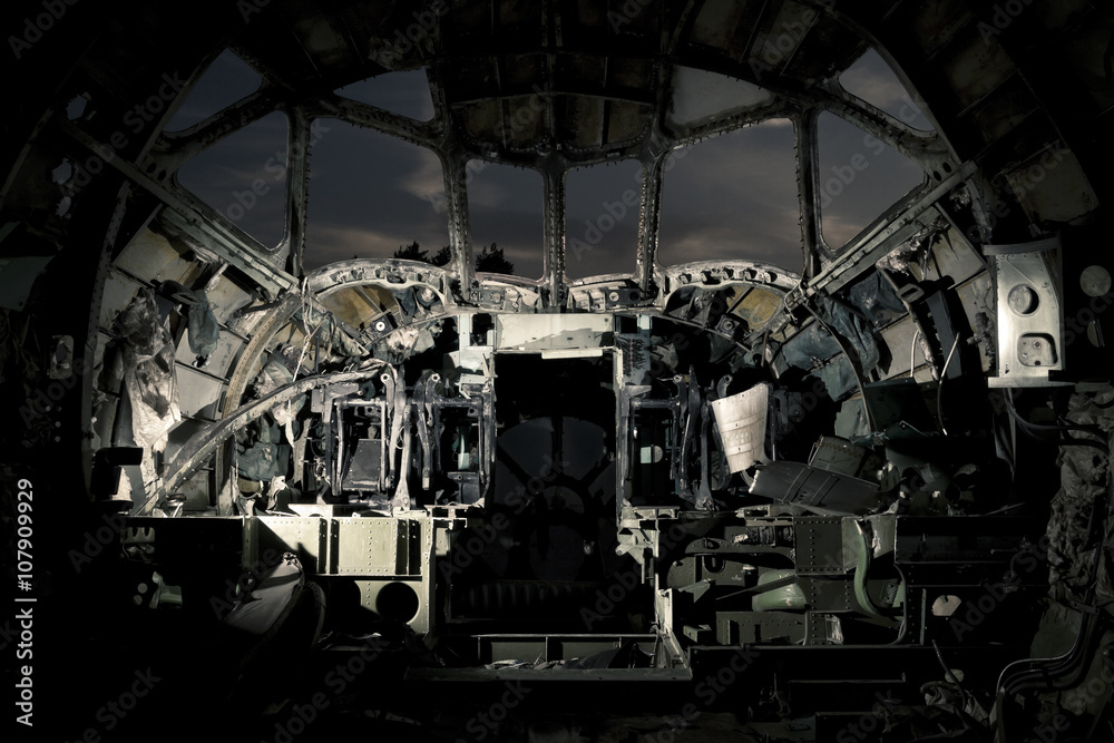 ruined airplane's cockpit ruined airplane's cockpit