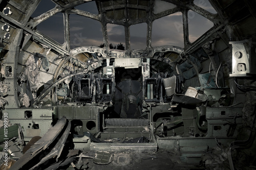ruined airplane's cockpit
