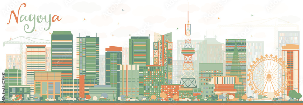 Abstract Nagoya Skyline with Color Buildings. - obrazy, fototapety, plakaty 