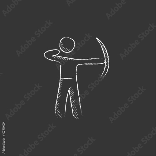 Archer training with bow. Drawn in chalk icon.