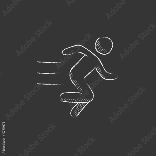 Running man. Drawn in chalk icon.