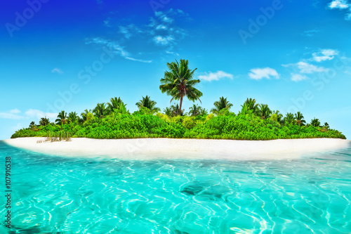 Fototapeta Naklejka Na Ścianę i Meble -  Whole tropical island within atoll in tropical Ocean.