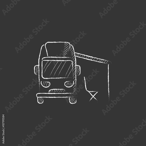 Motorhome with tent. Drawn in chalk icon.
