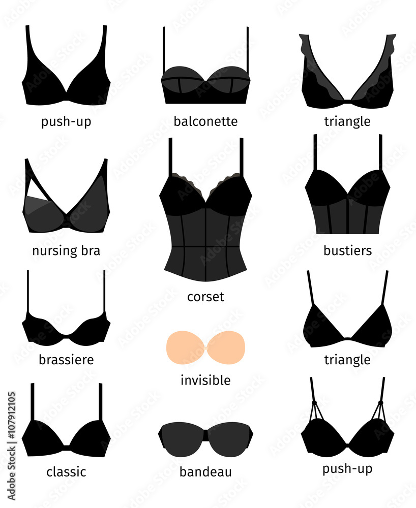 Bra icons set. Different types of bras vector icons Stock Vector