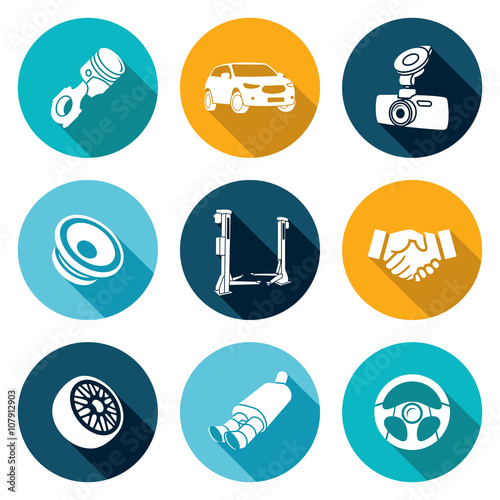 Car Repairs and Maintenance Icons Set. Vector Illustration.