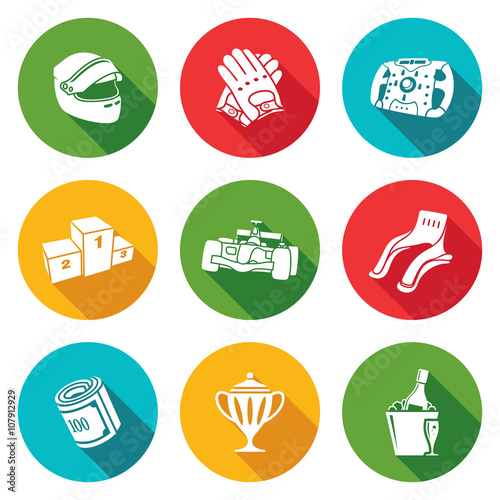 Auto Racing Icons Set. Vector Illustration.