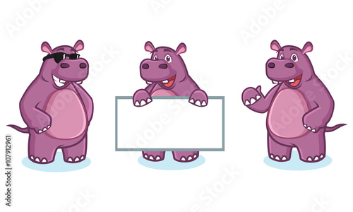 Purple Hippo Mascot happy