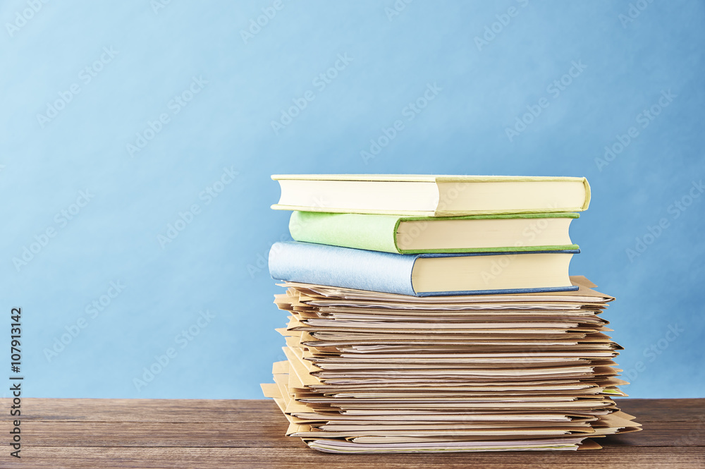 Office supply. On blue background with copy space. Office supply. On blue background with copy space.