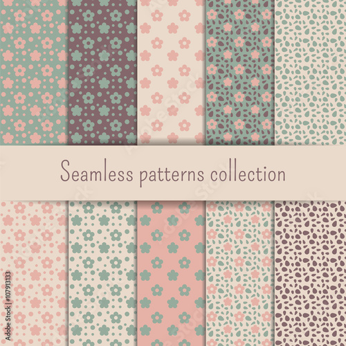 Seamless patterns collection. Set of abstract backgrounds with flowers can be used for wallpaper or fabric.