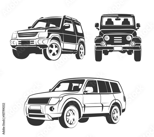 Vector elements for off-road suv car emblems, labels and badges. Car suv vehicle, transportation suv car, design transport suv car illustration
