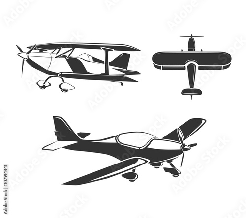 Vector elements for airplane emblems, labels and badges. Aircraft and airplane, fly airplane, flight airplane illustration