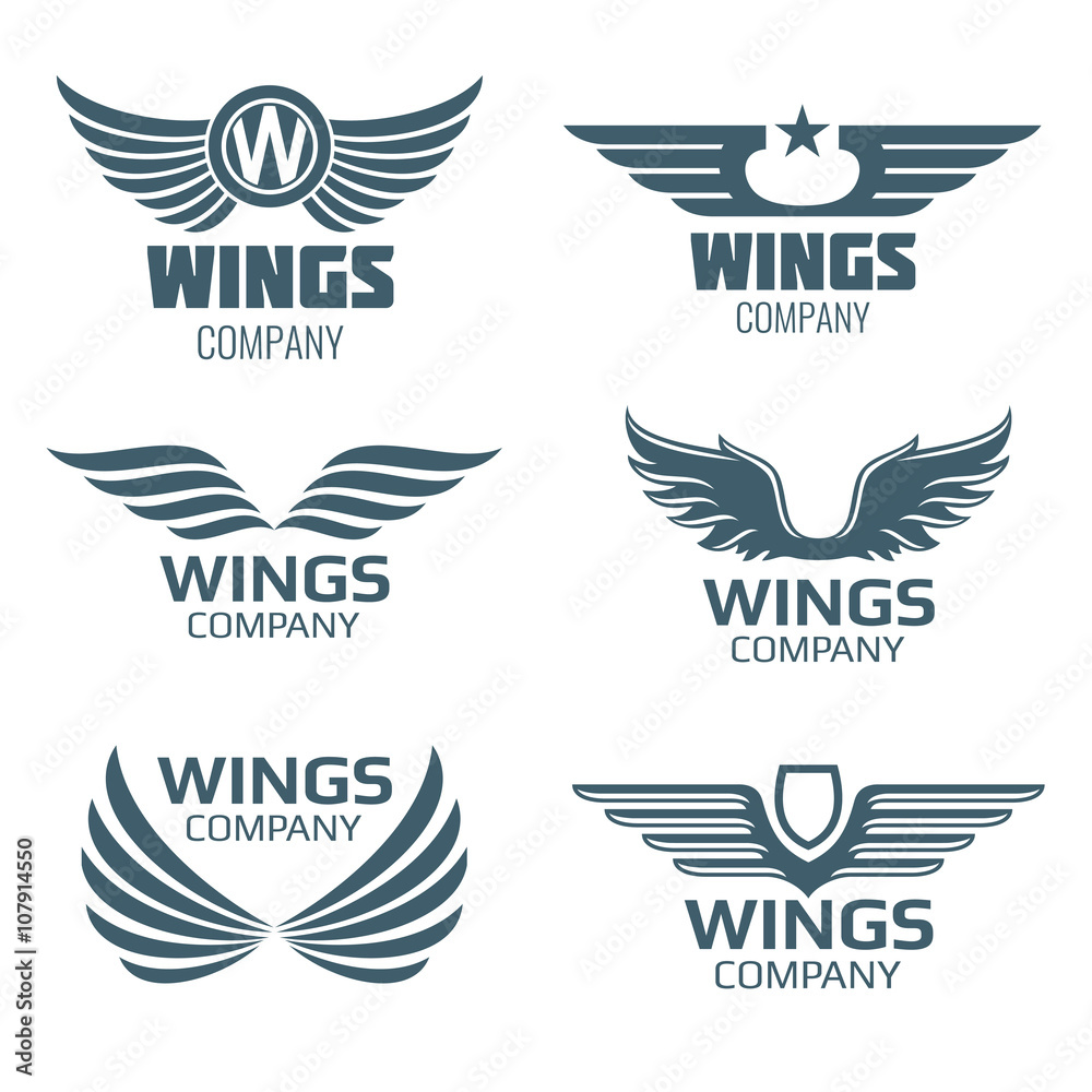 Vettoriale Stock Vector wings logo set. Winged logo company and icon wing  flying, eagle wing brand and logotype wing bird illustration | Adobe Stock