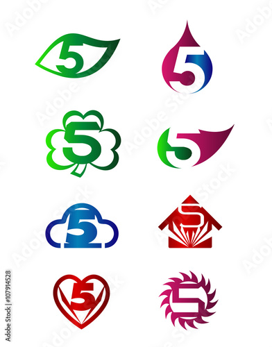Abstract icons for number 5 logo set 