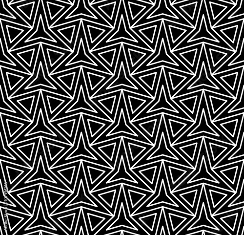 Vector modern seamless geometry pattern three point star, black and white abstract geometric background, pillow print, monochrome retro texture, hipster fashion design