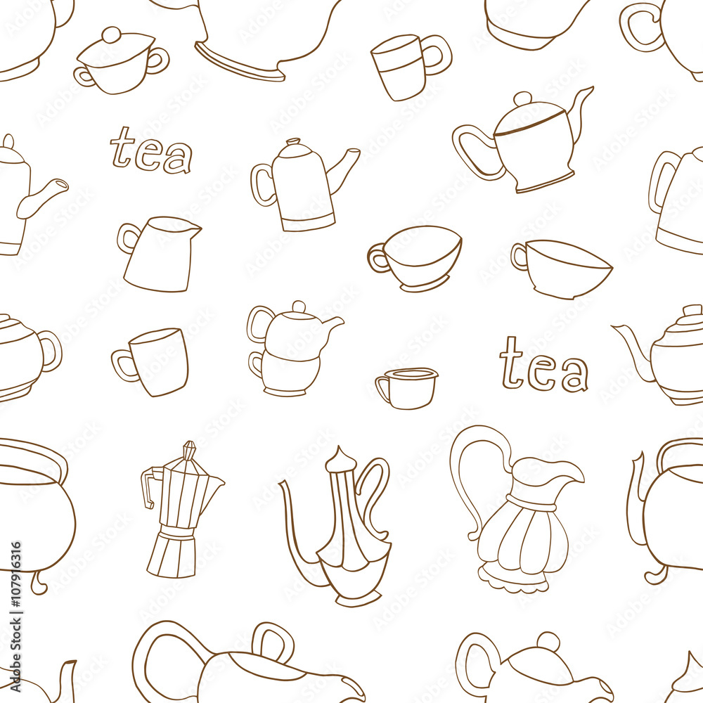 Seamless pattern of tea and coffee objects Seamless pattern of tea and coffee objects