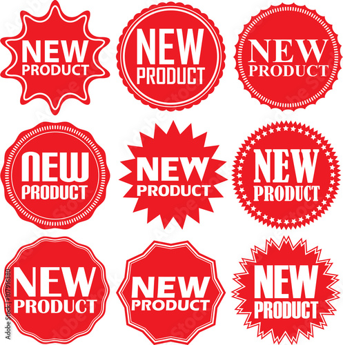 New product signs set, new product sticker set, vector illustration
