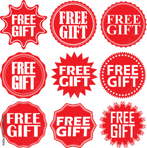 Free gift red label. Free gift red sign. Free gift red banner. V