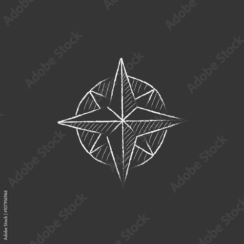 Compass wind rose. Drawn in chalk icon.