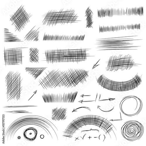 Pencil sketches.Hand drawn scribble shapes. A set of doodle line