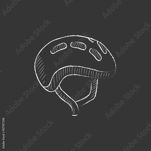 Bicycle helmet. Drawn in chalk icon.