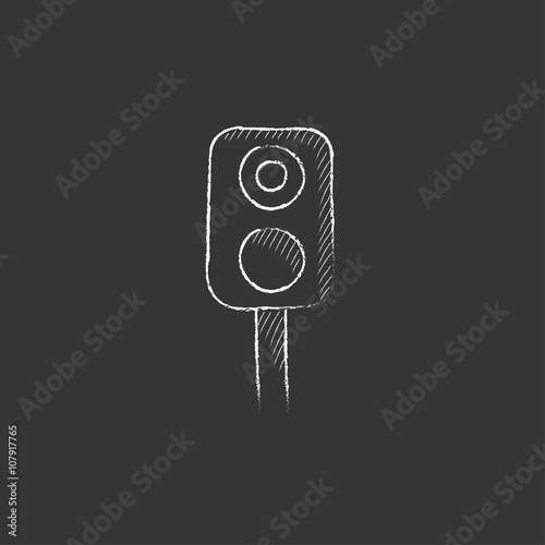 Railway traffic light. Drawn in chalk icon.