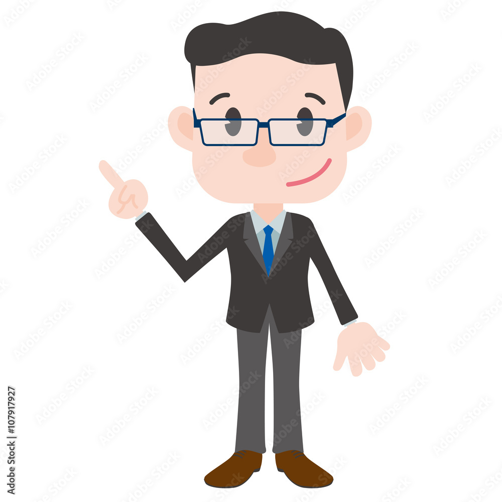 middle aged business person cartoon character pointing hand sign clip art