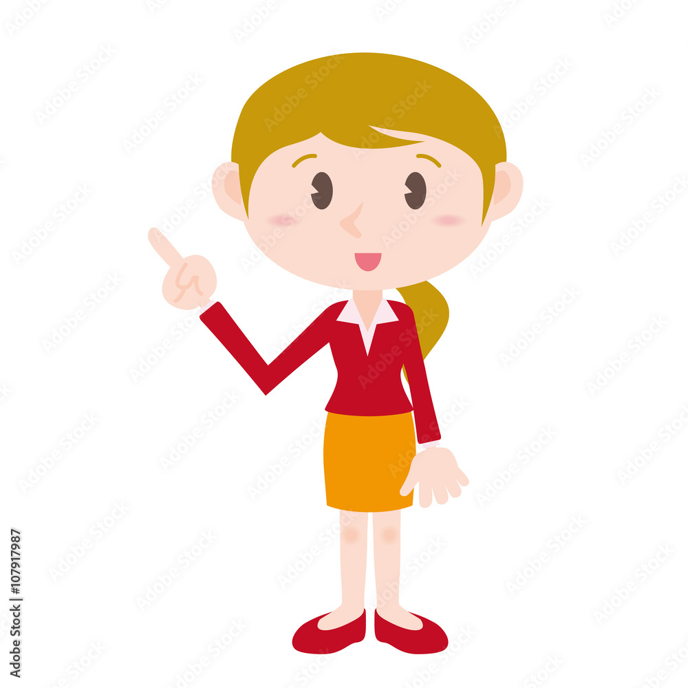 blonde young woman cartoon character pointing hand sign clip art