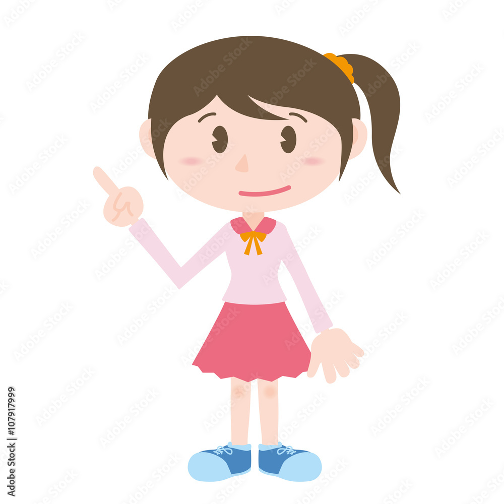 young girl cartoon character pointing hand sign clip art