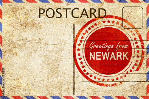 newark stamp on a vintage  old postcard